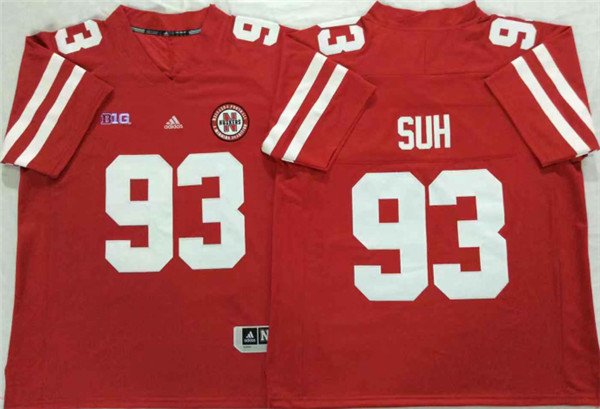 Mens Nebraska Huskers #93 Ndamukong Suh adidas Home Scarlet College Football Game Jersey