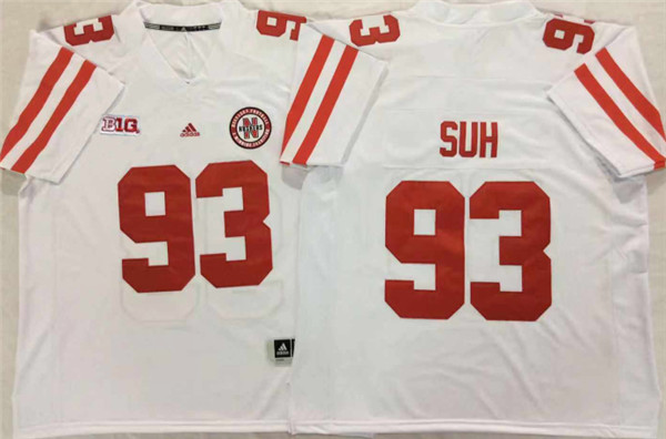 Mens Nebraska Huskers #93 Ndamukong Suh adidas Awasy White College Football Game Jersey
