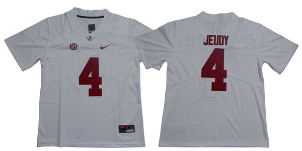 Men's Alabama Crimson Tide #4 Jerry Jeudy Nike White Football Jersey