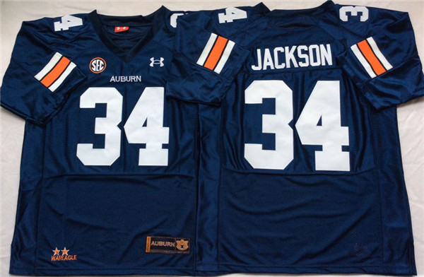 Men's Auburn Tigers #34 Bo Jackson Under Armour  Navy Football Jersey