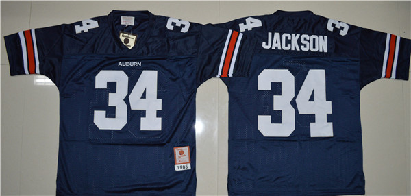 Men's Auburn Tigers #34 Bo Jackson  Throwback VINTAGE Navy Football Jersey