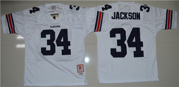 Men's Auburn Tigers #34 Bo Jackson  Throwback VINTAGE White Football Jersey