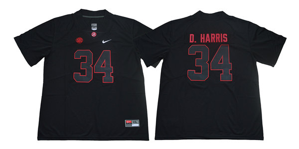 Men's Alabama Crimson Tide #34 Damien Harris Nike Blackout Football Jersey