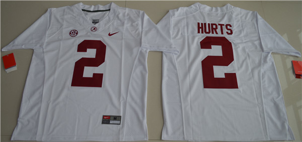 Men's Alabama Crimson Tide #2 Jalen Hurts Nike White Football Jersey