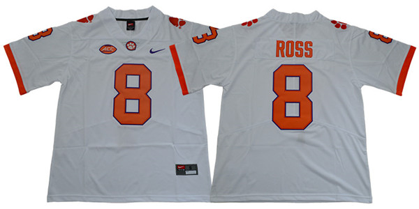 Men's Clemson Tigers #8 Justyn Ross Nike White Stitched Nike NCAA Football Jersey