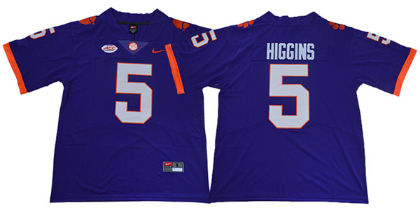 Men's Clemson Tigers #5 Tee Higgins Purple Stitched Nike NCAA Football Jersey
