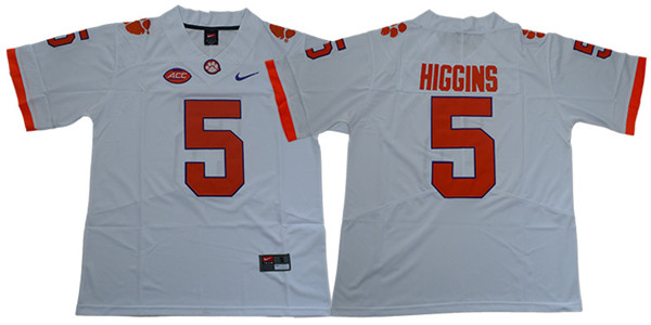 Men's Clemson Tigers #5 Tee Higgins White Stitched Nike NCAA Football Jersey