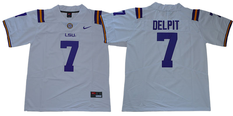 Men's LSU Tigers #7 Grant Delpit White Stitched Nike NCAA Football Jersey