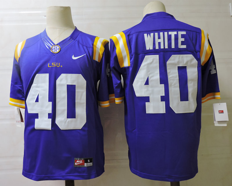 Men's LSU Tigers # 40 Devin White Purple Stitched Nike NCAA Football Jersey