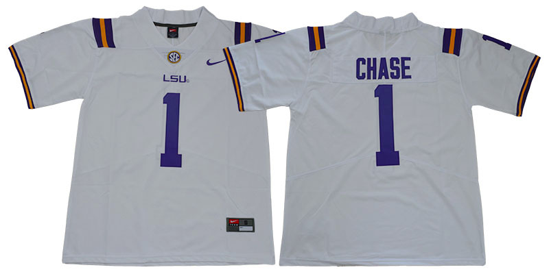 Men's LSU Tigers #1 Ja'marr Chase White Stitched Nike NCAA Football Jersey