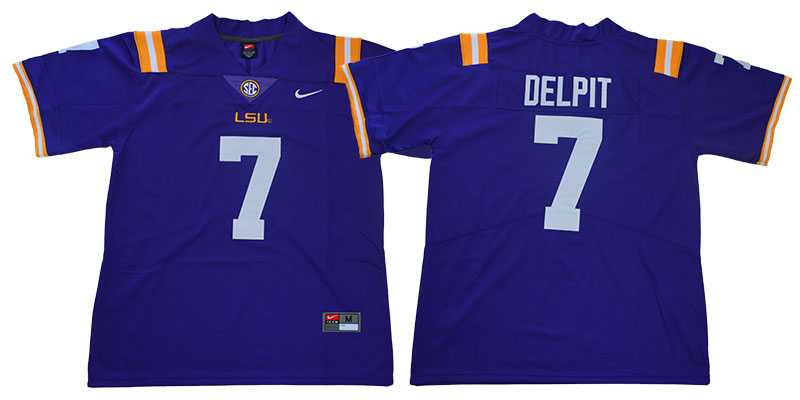 Men's LSU Tigers #7 Grant Delpit Purple Stitched Nike NCAA Football Jersey
