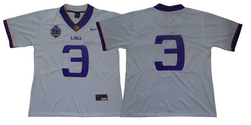 Men's LSU Tigers #3 Odell Beckham Jr.White alternate 125TH Anniversary Football Jersey