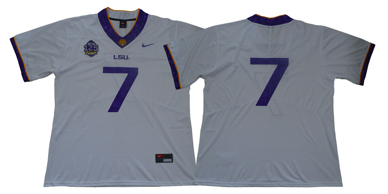 Men's LSU Tigers #7 Grant Delpit White alternate 125TH Anniversary Football Jersey