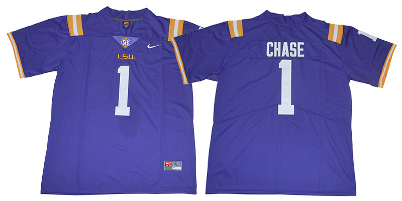 Men's LSU Tigers #1 Ja'marr Chase Purple Stitched Nike NCAA Football Jersey