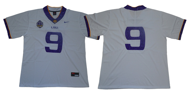 Men's LSU Tigers #9 Joe Burrow White alternate 125TH Anniversary Football Jersey