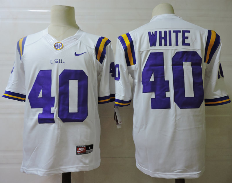 Men's LSU Tigers # 40 Devin White White Stitched Nike NCAA Football Jersey