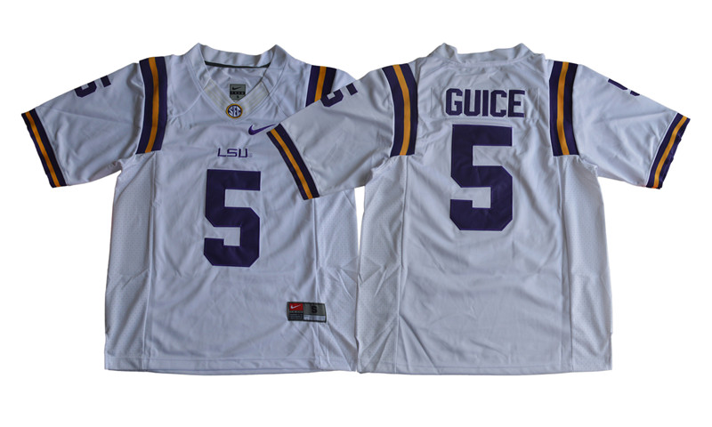 Men's LSU Tigers #5 Derrius Guice White Stitched Nike NCAA Football Jersey