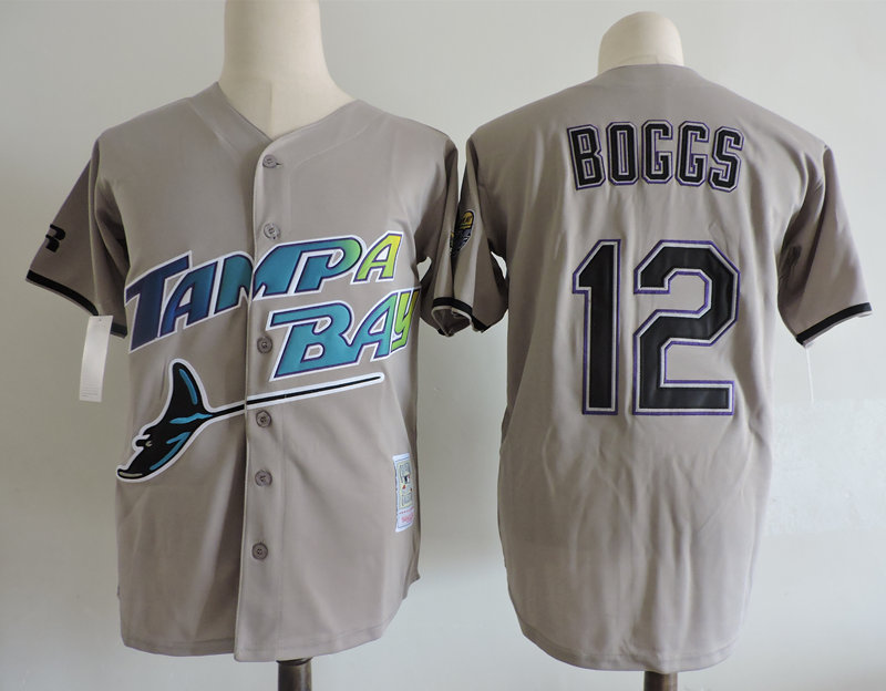 Men's Tampa Bay Rays #12 Wade Boggs 1998 Grey Throwback Baseball Jersey