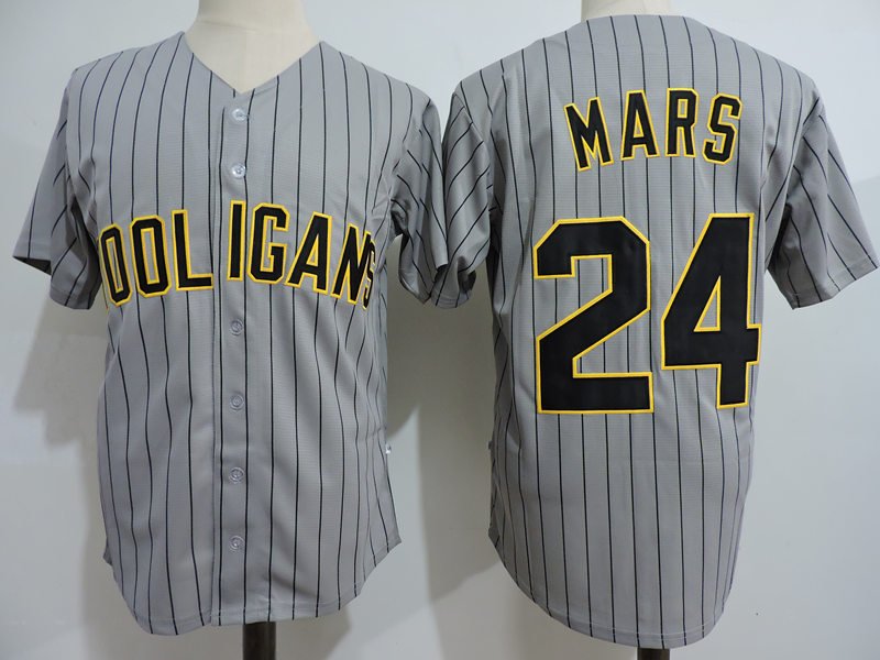 Men's Bruno Mars #24K Hooligans Film Grey Baseball Jersey