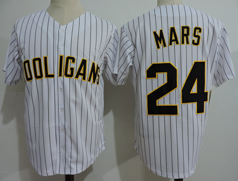 Men's Bruno Mars #24K Hooligans Film White Baseball Jersey