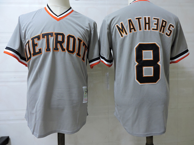 Mens Stitched #8 MARSHALL MATHERS Eminem Detroit Tigers Grey Pullover Baseball Jersey