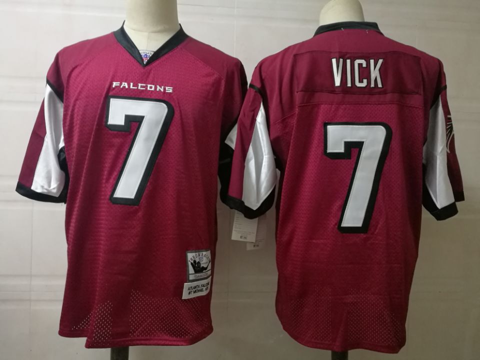 Mens Retired Player Atlanta Falcons #7 Michael Vick Red Mitchell&Ness Throwback Football Jersey