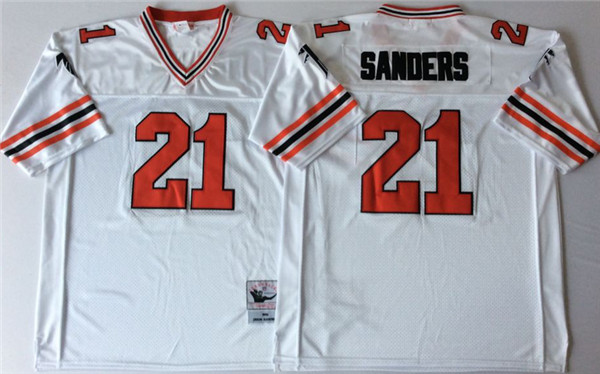 Men's Atlanta Falcons #21 Deion Sanders Mitchell & Ness White Retired Player Football Jersey