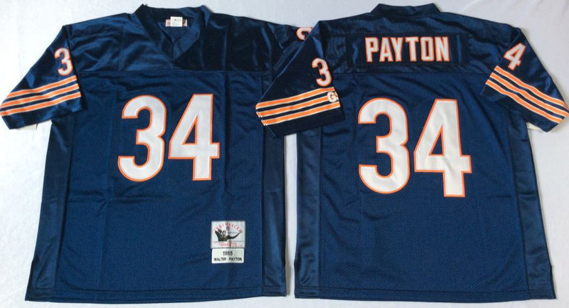 Mens Chicago Bears #34 Walter Payton Throwback Jersey Blue  -small number