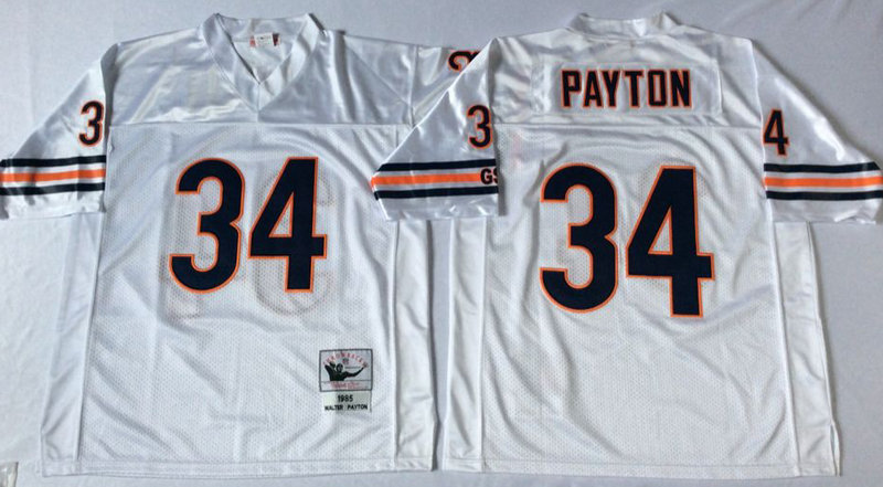Mens Chicago Bears  #34 Walter Payton Throwback Jersey White  -small number 