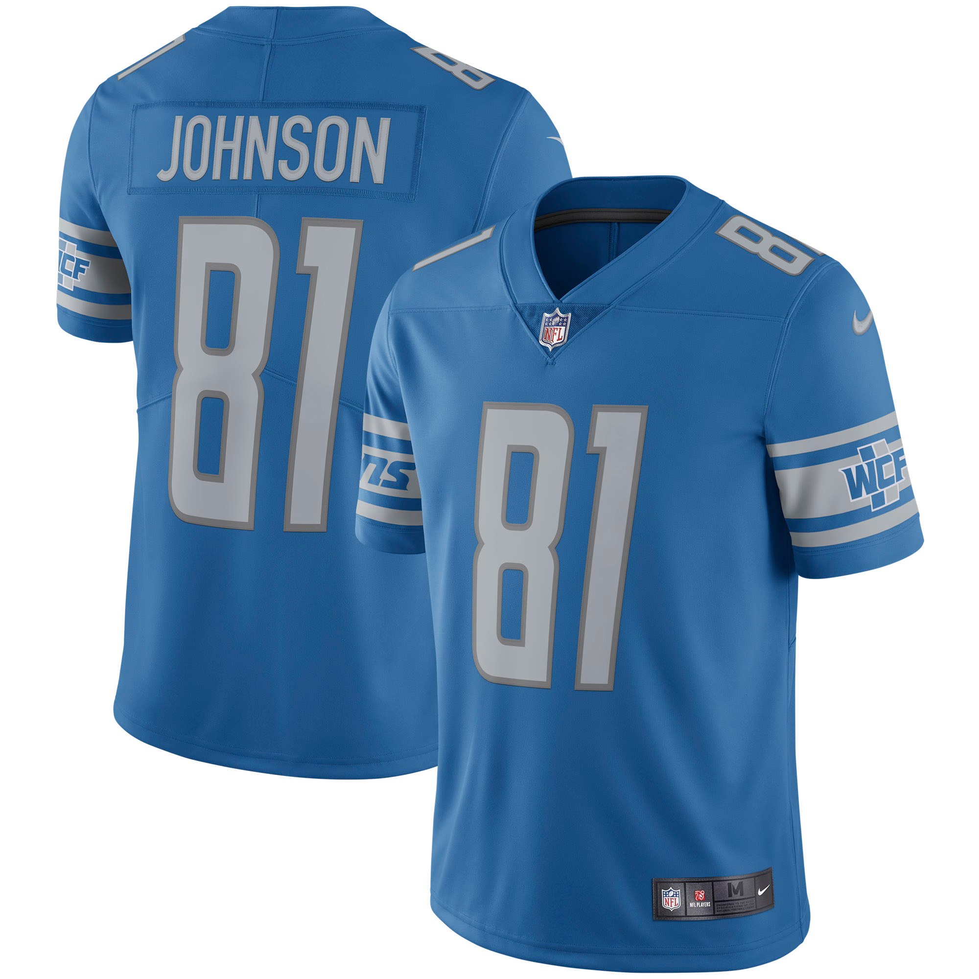 Men's Detroit Lions Retired Player #81 Calvin Johnson Detroit Lions Blue Nike Vapor Untouchable Limited Throwback Jersey 