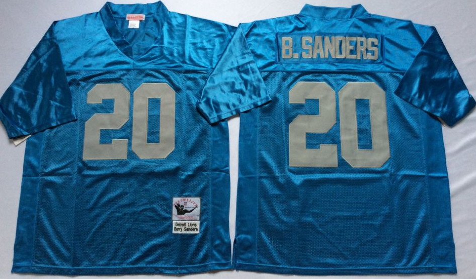 Men's Detroit Lions #20 Barry Sanders Blue Throwback Jersey