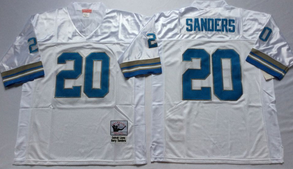 Men's Detroit Lions #20 Barry Sanders White Throwback Jersey