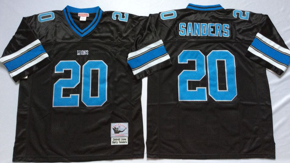 Men's Detroit Lions #20 Barry Sanders Black Throwback Jersey