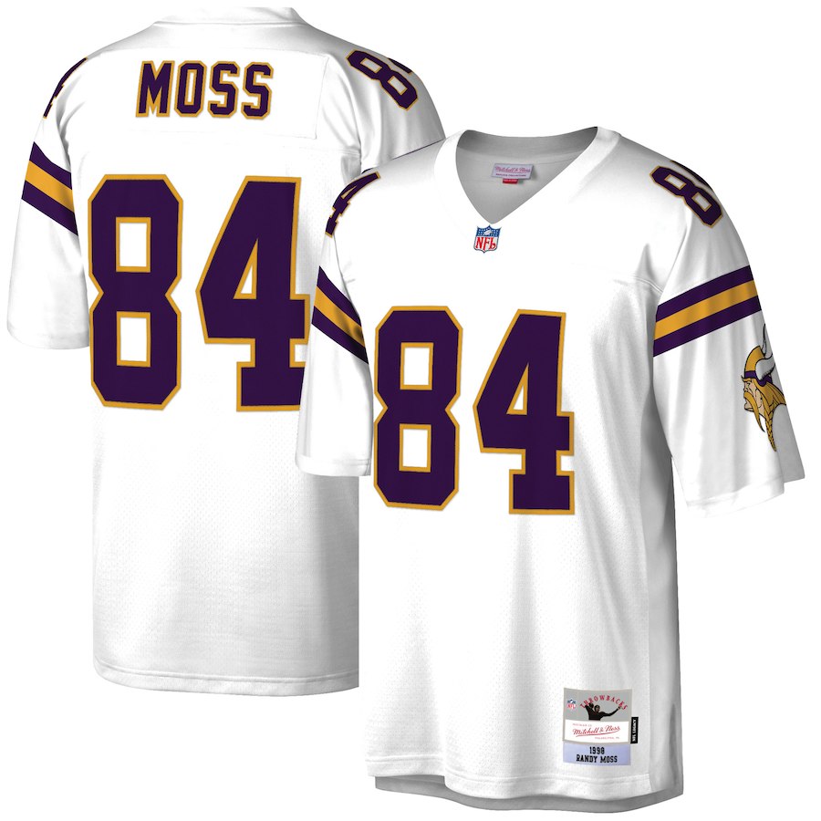 Men's Minnesota Vikings #84 Randy Moss Mitchell & Ness White 1998 Retired Player Replica Jersey-2