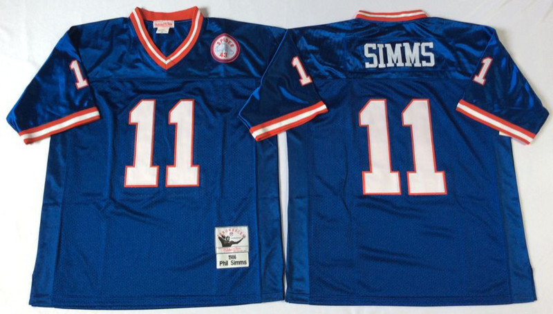 Mens New York Giants #11 Phil Simms Mitchell & Ness Retired Player Vintage Jersey - Royal Blue