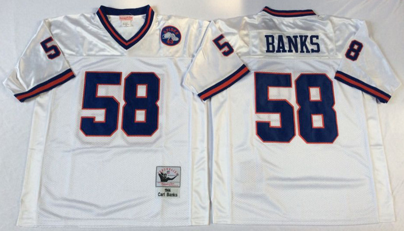 Mens New York Giants #58 Carl Banks  Mitchell & Ness Retired Player Vintage Jersey - White