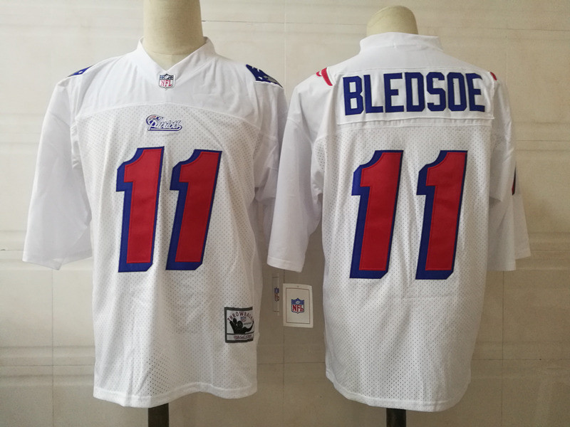 Men's New England Patriots #11 Drew Bledsoe  White 1997 Mitchell & Ness Throwback Vintage Football Jersey