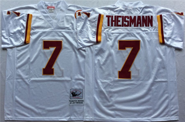 Men's Washington Redskins #7 Joe Theismann White Mitchell & Ness Throwback Vintage Football Jersey