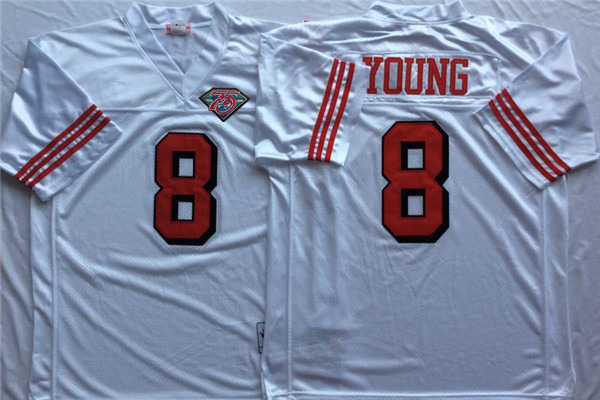 Men's San Francisco 49ers #8 Steve Young  White 75TH throwback NFL Jersey
