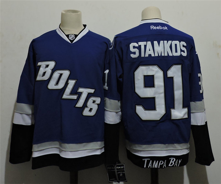 Men's Tampa Bay Lightning #91 Steven Stamkos Reebok Blue Third Bolts Hockey Jersey