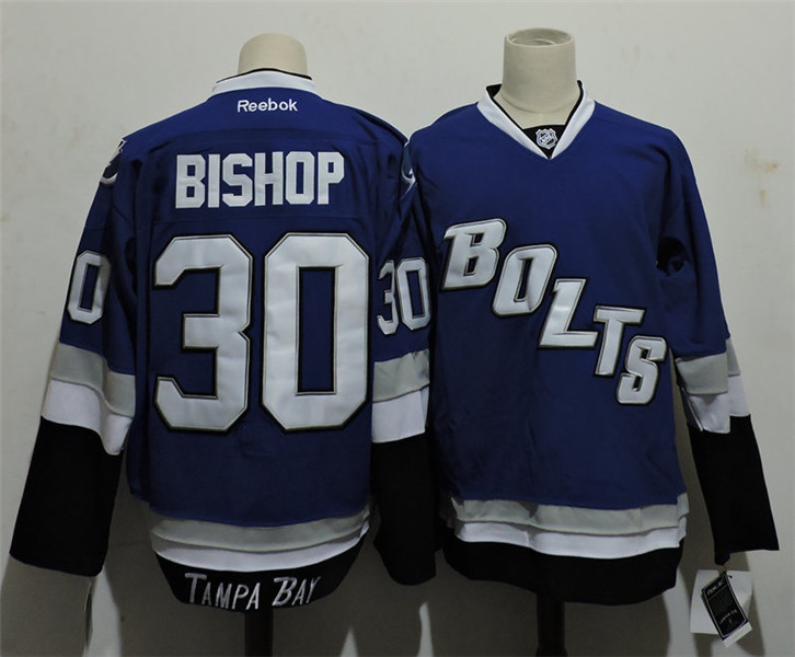 Men's Tampa Bay Lightning #30 Ben Bishop Reebok Blue Third Bolts Hockey Jersey