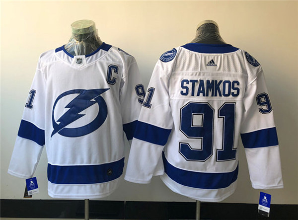Men's Tampa Bay Lightning #91 Steven Stamkos adidas White Away Jersey
