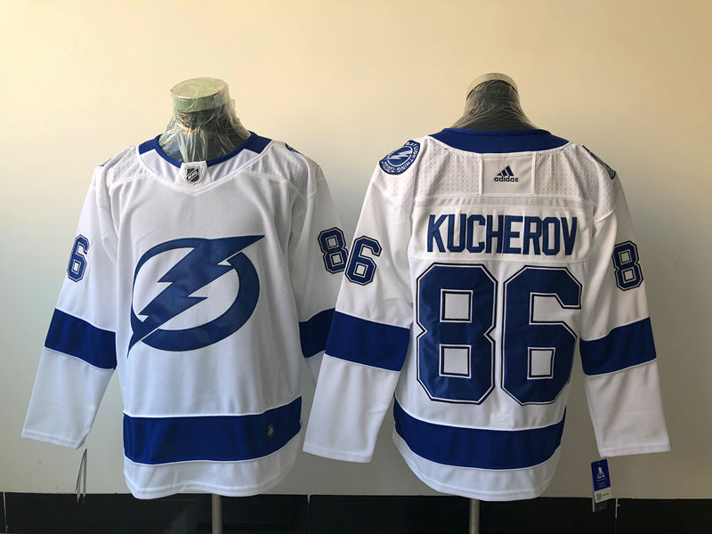 Men's Tampa Bay Lightning #86 Nikita Kucherov adidas White Away Jersey