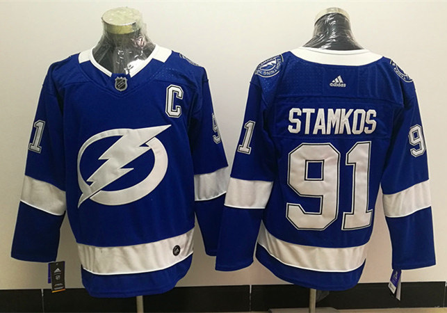 Men's Tampa Bay Lightning #91 Steven Stamkos adidas Home Blue Jersey