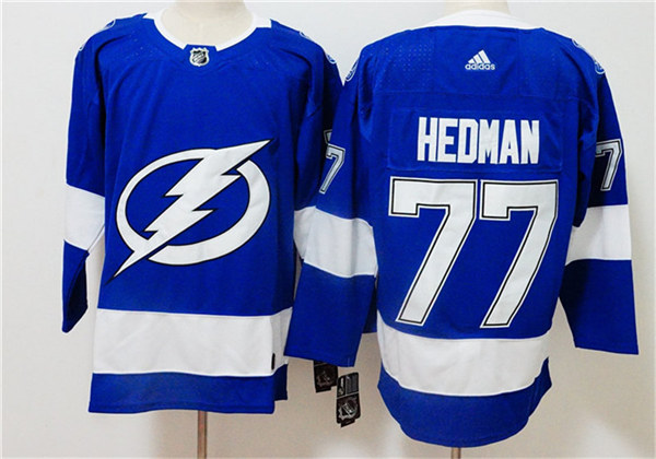 Men's Tampa Bay Lightning #77 Victor Hedman adidas Home Blue Jersey