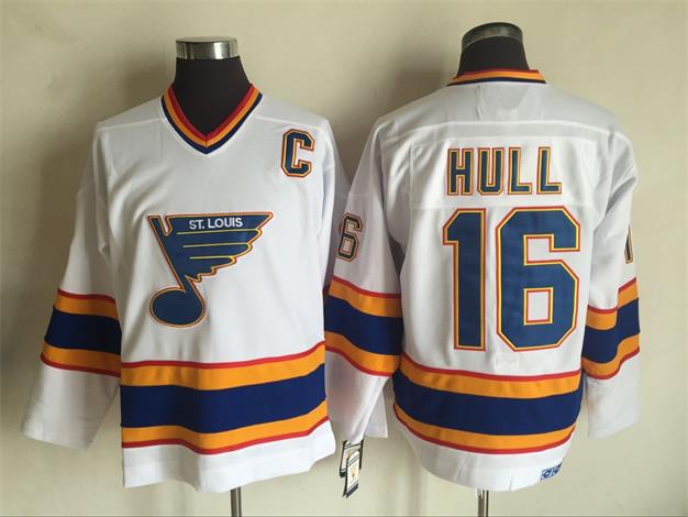 Men's St. Louis Blues #16 Brett Hull White Throwback CCM Jersey