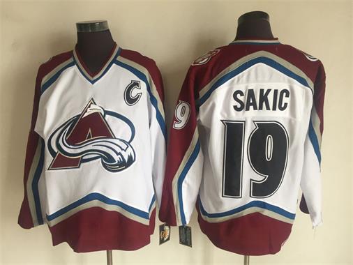 Men's Colorado Avalanche #19 Joe Sakic  White CCM Throwback Jersey