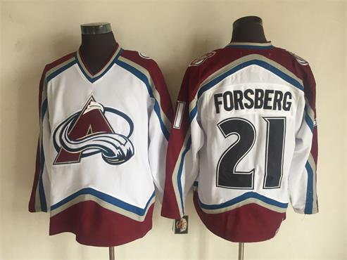Men's Colorado Avalanche #21 Peter Forsberg White CCM Throwback Jersey