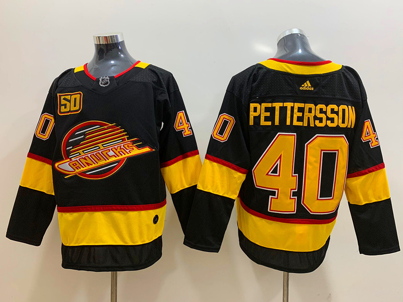 Mens Vancouver Canucks 40 Elias Pettersson adidas Black 201920 Flying