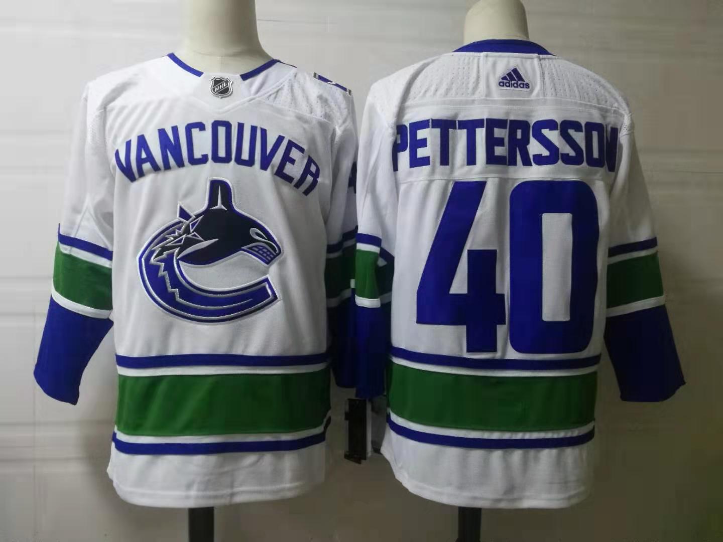 Mens Vancouver Canucks #40 Elias Pettersson adidas White away Player Jersey